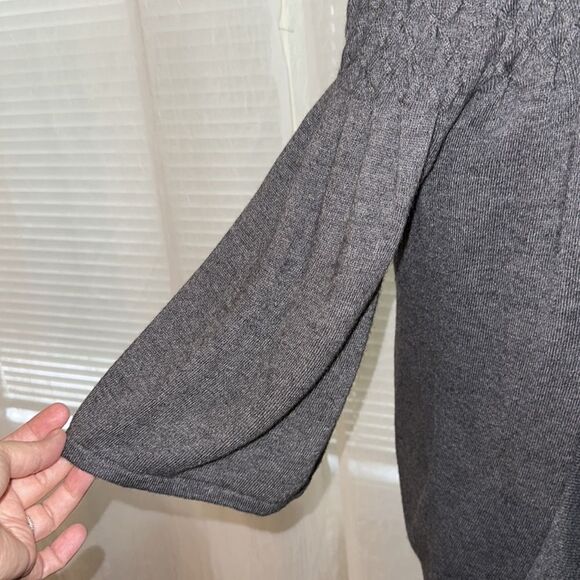 KENAR L Charcoal Gray Knit Open Front Shawl Collar Quarter Sleeve Cardigan - Picture 6 of 11